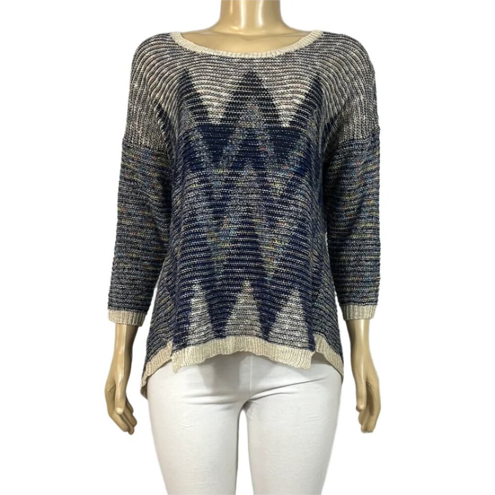 NWT Cotton Country Sweater Denim Combo Womens Round Neck Tight Knit
